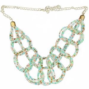 Handmade Beaded Statement Necklace – Pastel Seed Beads – Boho Bib Style